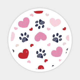 Plaid pink red hearts and doodle paw print Magnet